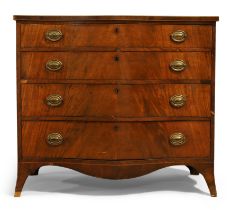 A George III mahogany and line inlaid serpentine front chest, first quarter 19th century, with fo...