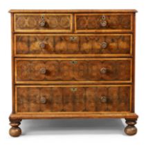 A William and Mary olive wood oyster veneer chest, last quarter 17th century, the crossbanded top...