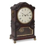 A William IV mahogany bracket clock, second quarter 19th century, the case with carved foliate, s...