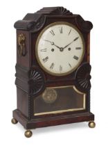 A William IV mahogany bracket clock, second quarter 19th century, the case with carved foliate, s...