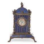 A Viennese silver and enamelled lapis lazuli clock, Herman Böhm, Austrian, c.1880, the case with ...