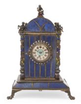 A Viennese silver and enamelled lapis lazuli clock, Herman Böhm, Austrian, c.1880, the case with ...