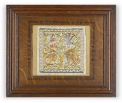 A Victorian silk embroidered picture representing the Four Evangelists, third quarter 19th centur...