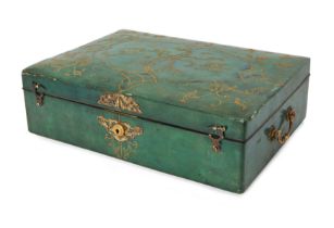 The Earl of Home's Victorian brass-studded green snake skin case, mid-19th century, the cover dec...