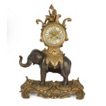 A French gilt and patinated bronze mantel clock, second half 19th century, in the form of an elep...