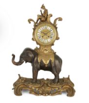 A French gilt and patinated bronze mantel clock, second half 19th century, in the form of an elep...