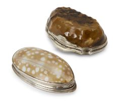 A George III white metal-mounted agate snuff box, second half 18th century, of shaped oval form, ...
