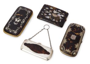 Two Victorian inlaid tortoiseshell and brass spectacle cases, late 19th century, one with a vacan...