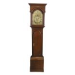 An English oak longcase clock, third quarter 18th century, the moulded cornice above brass capped...