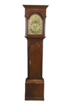 An English oak longcase clock, third quarter 18th century, the moulded cornice above brass capped...