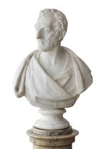 Attributed to Henry Weigall, British, 1800-1882, a white marble bust of Arthur Wellesley, 1st Duk...