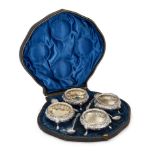 A cased Victorian silver cruet set, Birmingham, 1892-1893, George Unite, comprising four salts an...