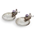 Angus McFadyen. A pair of diamond and gem-set Scottish silver dishes with cast unicorn handles, E...