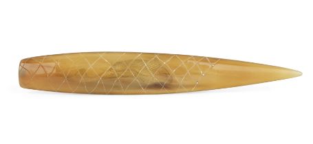 Martin Baker. A diamond-set carved horn paperknife encasing a cast silver fish, signed MB, 1992 N...