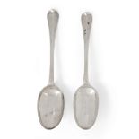 Two George I silver Hanoverian rattail pattern spoons, one London, 1721, Henry Miller I, 20.2cm l...