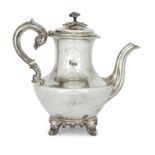 Of historical interest. A William IV silver coffee pot, London, 1834, A. B. Savory & Sons, raised...