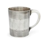 A George III silver mug, London, 1799, John Emes, of cylindrical form with reeded banding to body...