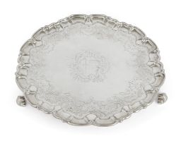 A George II silver salver, London, 1733, Lewis Pantin I, of shaped circular form, the base chased...