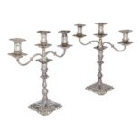 A pair of Elizabeth II silver candelabra, Sheffield, 1969, Roberts & Belk, with detachable three ...