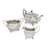 An Irish George III matched silver three piece tea set, the teapot Dublin, 1817, James le Bas, th...