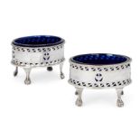 A pair of George III silver salts, London, 1783, John Wall, designed with beaded borders and pier...