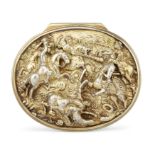 A George IV silver gilt snuff box by Edward Farrell, London, 1824, of oval form, the hinged lid d...