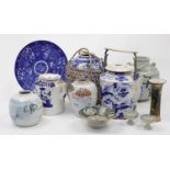 A group of Chinese blue and white export jars and ewers,19th and 20th century, comprising: two la...