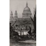 Ernest Llewellyn Hampshire,  British 1882-1944-  St Pauls from Bankside;  etching, 19.1 x 17.2 ...