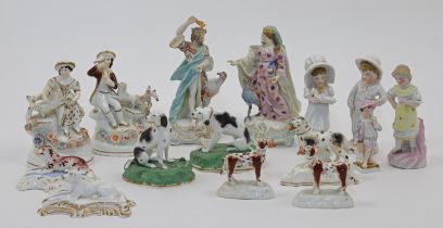 A collection of British porcelain figures, 18th - 20th centuries, to include a pair of Duesbury &...