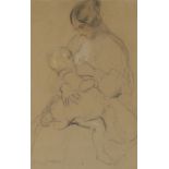 William Simson,  Scottish 1800-1847-  Mother and child;  pencil drawing, heightened with chalk,...