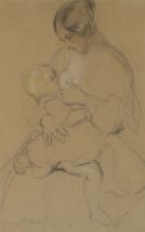 William Simson,  Scottish 1800-1847-  Mother and child;  pencil drawing, heightened with chalk,...