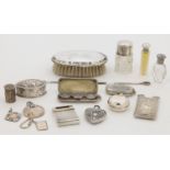 A group of silver and white metal oddments, to include: a Victorian silver trinket box, Birmingha...
