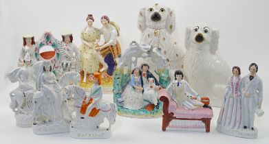 A collection of Staffordshire pottery, flatback figures, and ornaments, 18th - 20th centuries, co...