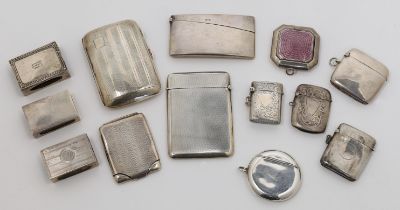A small group of silver, comprising: a cigarette case, Birmingham, 1931, John Rose, with engine t...