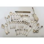 A mixed group of silver flatware, to include: two George IV small spoons, London, 1821, maker W E...