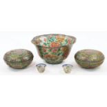 A set of Chinese plique-à-jour wares, 20th century, comprising a large reticulated bowl with lobb...