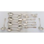 A mixed group of Georgian and later silver flatware, comprising: a table spoon, London, 1759, Ebe...