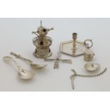 A mixed group of silver oddments, comprising: a Georg Jensen spoon, stamped 925 and marked STERLI...