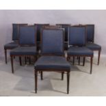 A set of eight George III mahogany dining chairs, first quarter 19th century, the rectangular bac...