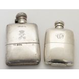 An Edwardian silver hip flask, London, 1910, Lawn & Alder, of rectangular rounded form, with engr...