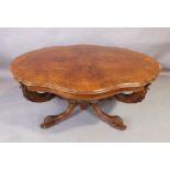 A Victorian walnut centre table by W. Turner & Sons, third quarter 19th century, with paper label...