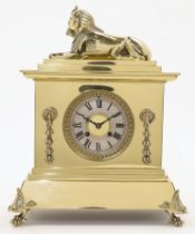 A French brass Egyptian Revival mantel clock, by Achille Brocot of Paris, 19th century, the case ...