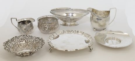 A small group of silver, comprising: a George III cream jug, London, 1806, maker's mark rubbed, w...