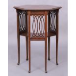 An Edwardian inlaid mahogany hexagonal table, first quarter 20th century, the satinwood crossband...