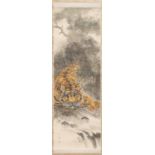 A Chinese painting of a 'tiger', 20th century, ink and colour on silk, mounted as hanging scroll,...