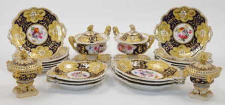 A Ridgway dessert service, early 19th century, numbered 1177 to underside, of mazarine blue groun...