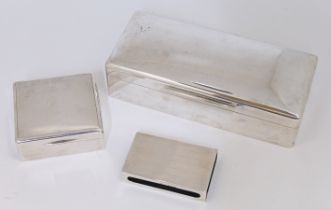 A silver cigarette box, London, 1928, Mappin & Webb, of square form with engine turned design to ...