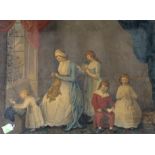 British school,  early 19th century-  Mother and her children in the home;  hand-coloured stipp...