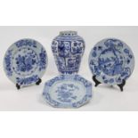 A group of blue and white Delft ware collectibles, to include: a blue and white baluster vase, pr...