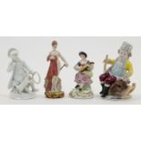 A group of four porcelain figures, 20th century, comprising a Fürstenberg white glazed figure of ...